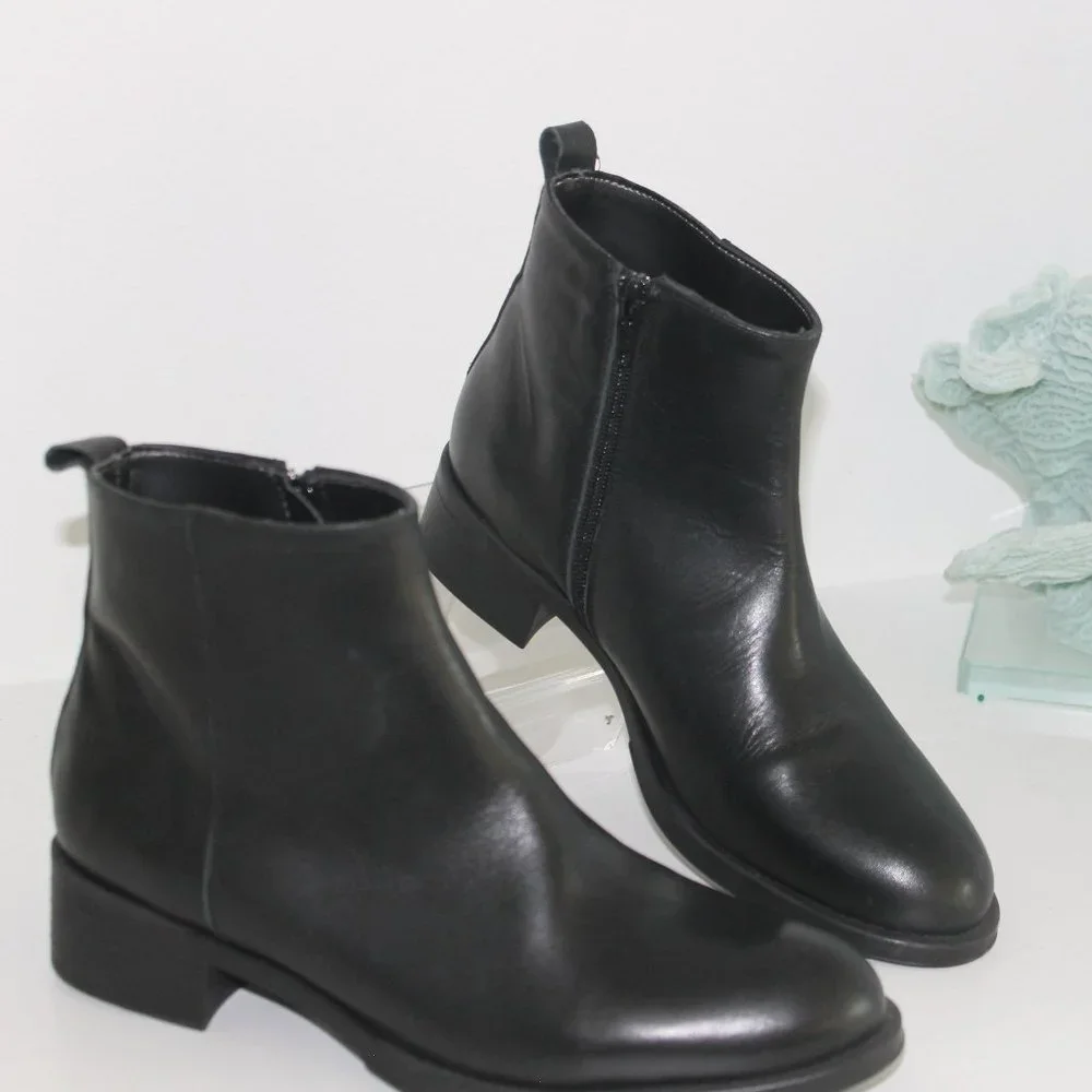 NEW Narf Genuine Leather Ankle Black Boots Womens Sz 37 / 6.5 made in Spain - Picture 2 of 8
